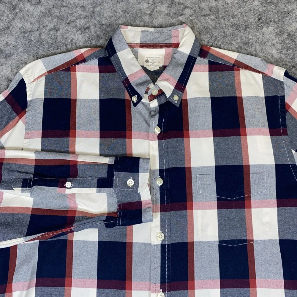J. Crew Sunwashed Oxford Button Down Shirt Men's Large‎ Red White Blue Plaid